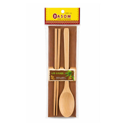 DASOM Wooden Korean Spoon & Chopsticks Set (9" / 23 cm) – Natural Wood Utensil Set