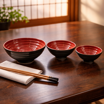 Traditional Red & Black Melamine Rice, Soup or Noodle Bowl – 3 Sizes (6.1", 7.5", or 8.5")