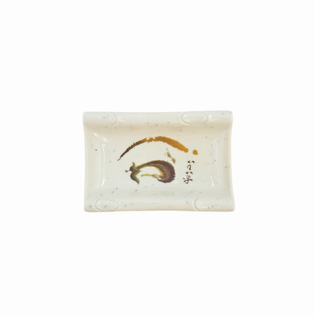 Traditional Eggplant Motif Rectangular Melamine Sauce Dish with Upturned Rim - 3.75" × 2.5" - Made in Taiwan