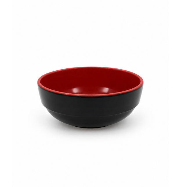 Japanese Style Low-Profile Red & Black Melamine Side Dish Bowl - 4.75 in