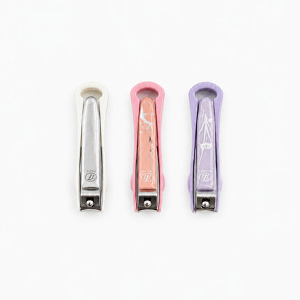 Triple Seven 777 Stainless Steel 2.5" Long Nail Clippers with Clipping Catcher Case & Nail Filer - Fingernail Cutters - 3 Colors (Pink, White or Purple) - Made in Korea