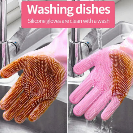 Silicone Scrubbing & Cleaning Gloves with Built-In Bristles - 5 Color Options
