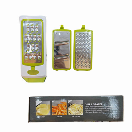 3-in-1 Handy Grater - 3 Interchangeable Stainless Steel Blades & Collecting Tray