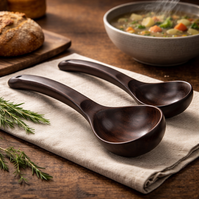 Dasom Natural Wooden Soup Ladles – Medium & Large Sizes