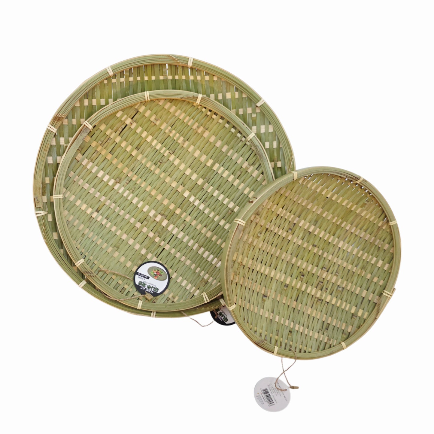 Home Art Round Bamboo Wicker Trays - 3 Sizes - 25cm (9.8") / 30cm (11.8") / 35cm (13.8")