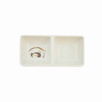 Traditional Eggplant Motif 2-Compartment Melamine Sauce Dish - 5.75" - Made in Taiwan