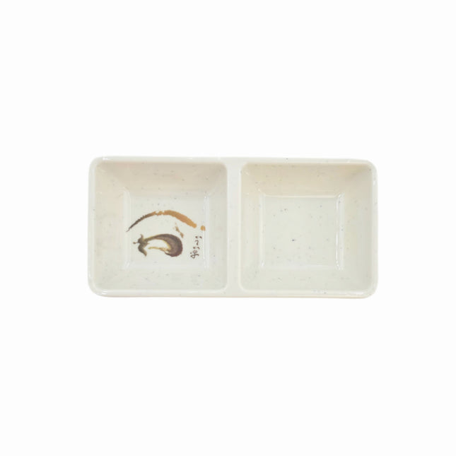 Traditional Eggplant Motif 2-Compartment Melamine Sauce Dish - 5.75" - Made in Taiwan