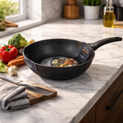 Mommycook 6-Layer Marble Coating Wok Pan with Heat-Resistant Handle (4 Sizes) - Made in Korea