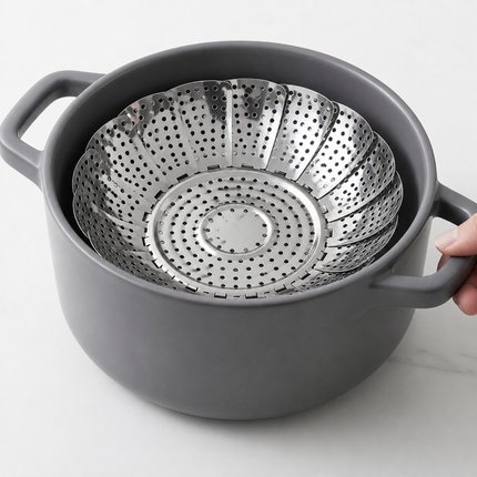 Stainless Steel Expandable Folding Steamer Basket with Folding Legs – 3 Sizes (Small, Medium, Large)