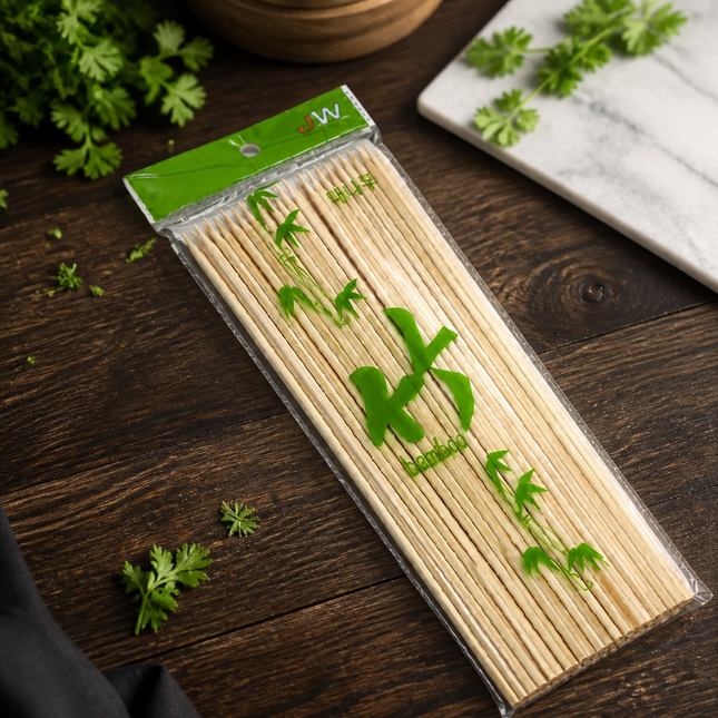 JW Flat Bamboo Skewers – Natural Bamboo BBQ & Grilling Skewers, Approx. 50 Pieces, 11.75 in (30 cm)