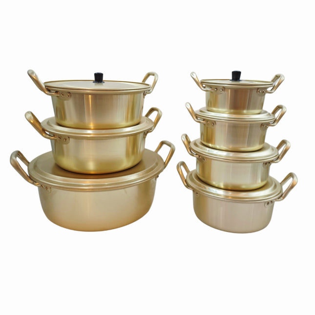 Dolphin Brand Gold Aluminum Korean Pots (Dual-Handle - 7 Sizes) - Made in Korea - Ramen & Hot Pot