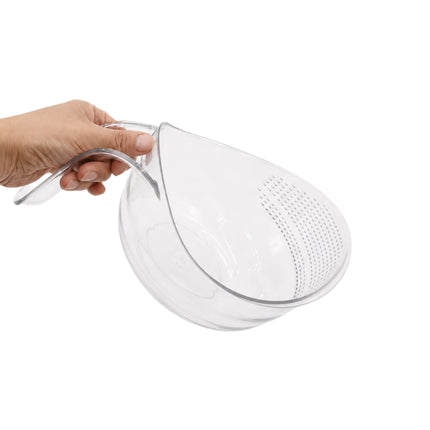 Kaizen Clear Vegetable Washing & Straining Bowl with Handle - 7.75" Diameter - All-in-One Rinse & Drain Bowl