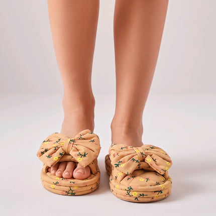 Women’s Triple-Padded Quilted House Slippers with Bow Ribbon & Floral Print - 5 Colors