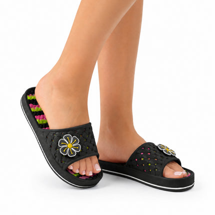 Korean Bathhouse Flower Slippers with Removable Cushioned Insoles – 3 Colors, 5 Sizes Available - EVA - Bath & Sauna Slides