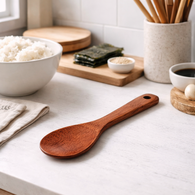 Home Art Lacquered Wooden Rice Paddle / Cooking Spoon – 22cm (8.7") Long