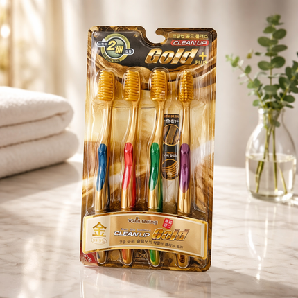 "Clean Up" Gold Toothbrushes (4-pack) - Made in Korea (Ultra-slim bristles)