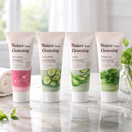 FOODAHOLIC Nature Foam Cleansing – Korean Facial Cleanser (Aloe, Cucumber, Green Tea, Collagen | 150ml) - Made in Korea