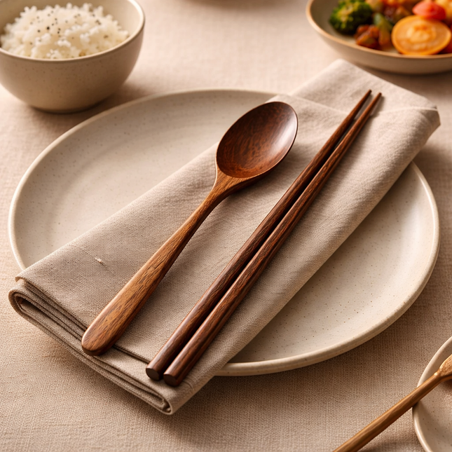 Casart Natural Wooden Spoon & Chopsticks Set – 9.1 in (23 cm) Long