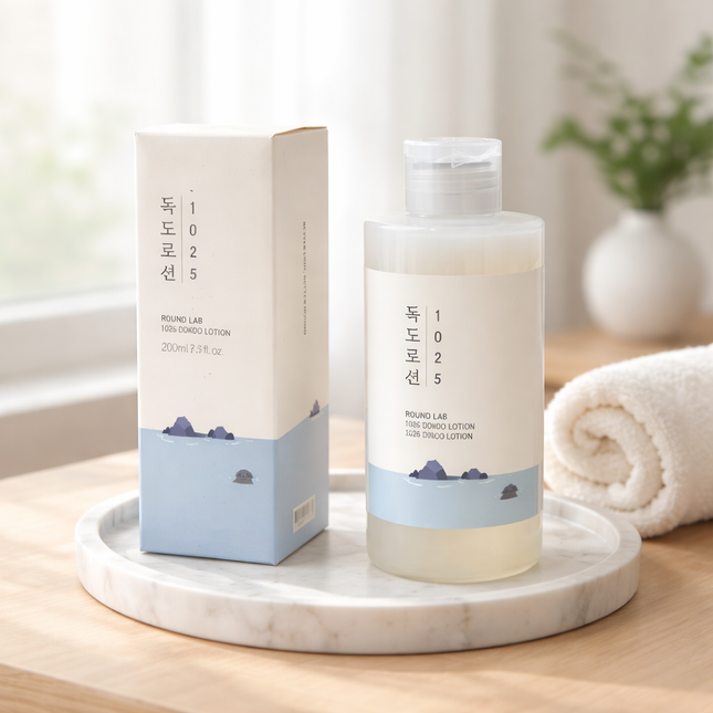 ROUND LAB 1025 Dokdo Lotion – Lightweight Deep Hydration Moisturizer with Triple Hyaluronic Acid (200ml / 6.76 fl oz) - Made in Korea