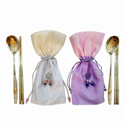 Longevity Turtle Gold Korean Spoon & Chopstick Couple Gift Set (“Sujeo”) – SUS304 Stainless Steel – Made in Korea