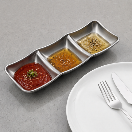 Stackable Stainless Steel Condiment Sauce Dish – 1, 2 & 3 Section Dipping Sauce Tray (3 Size Options)