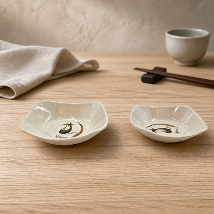 Traditional Eggplant Motif Square Melamine Dish with Raised Footed Base - 2 Sizes (4.5" or 5.25") - Made in Taiwan