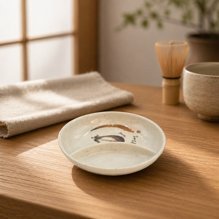 Traditional Eggplant Motif Melamine Sauce Dish with Partial Divider - 3.8" - Made in Taiwan