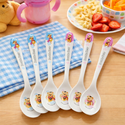 3pc Set of Melamine Kids Spoons (Long, Wide mouth) - 2 Colors: Blue & Pink