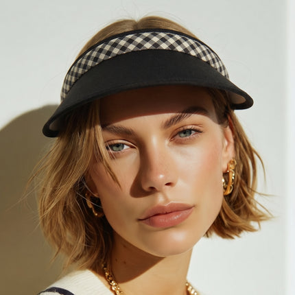 Plaid Sun Cap Visor – Wide Brim Sun Visor, Soft Padded Headband, Adjustable Stretch Fit (3 Colors)