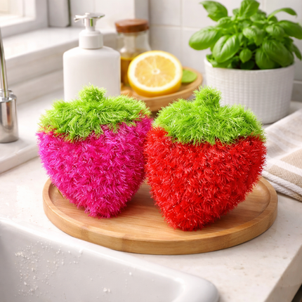 Joylife Handmade Knitted Acrylic Strawberry Tawashi Scrubber (2 Colors) – Made in Korea – Kitchen Cleaner
