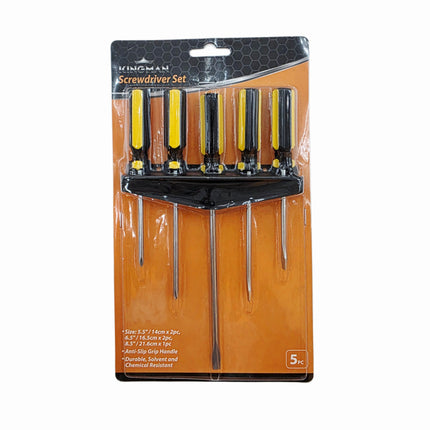 5-Piece Screwdriver Set (Flathead & Phillips) W/ Anti-Slip Handles & Wall-Mount Holder
