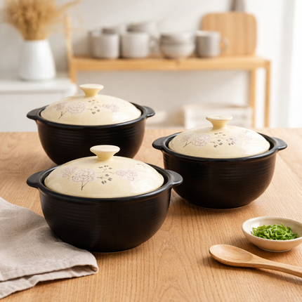 Korean Floral Earthenware Ceramic Stew Pot (3 Sizes) Heat-Resistant – Made in Korea