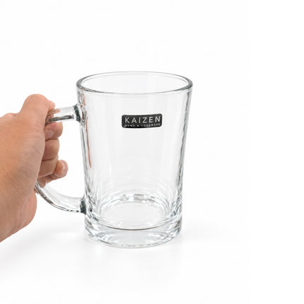 Kaizen 20 oz Heavy Glass Beer Mug with Large Handle - Sturdy Thick Glass Construction
