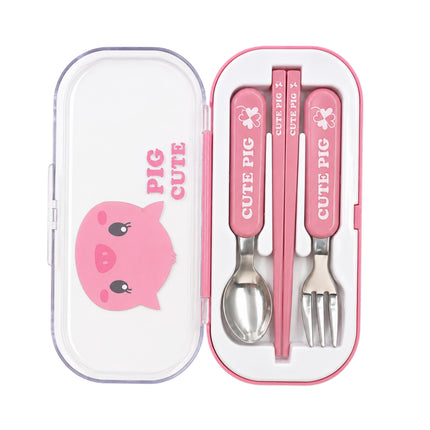 Kaizen Kids Spoon Fork Chopstick Set with Case (2 Colors) - Children's Travel Utensil Set