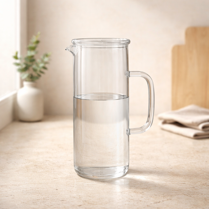 Glasslock Slim Line Heat-Resistant Glass Water Jug (1200mL) – Clear Glass Pitcher with Lid