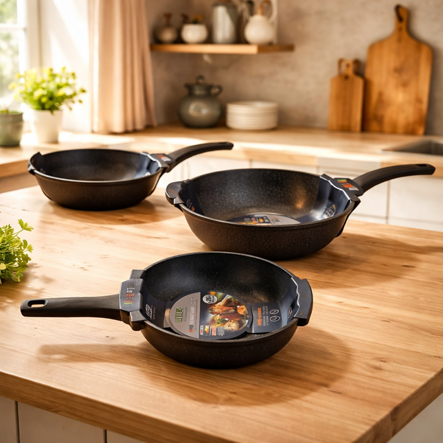 Mommycook 6-Layer Marble Coating Wok Pan with Heat-Resistant Handle (4 Sizes) - Made in Korea