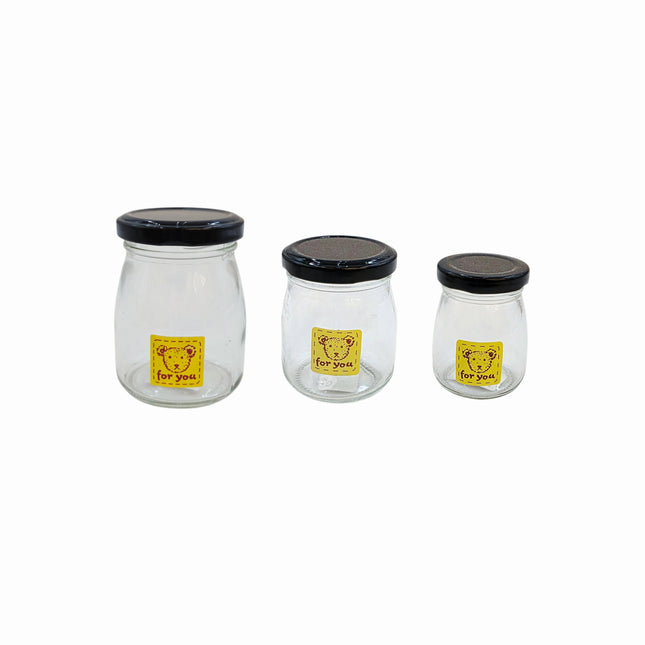 Mini Glass Storage Jars with Black Screw-On Lids – (3 Sizes: 100ml / 150ml / 200ml)