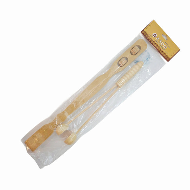 "Dasom" 2-Pc Wooden Back Scratcher & Massage Set (Back Scratcher + Rollers + Tapping Massager + Ribbed Roller Handle)