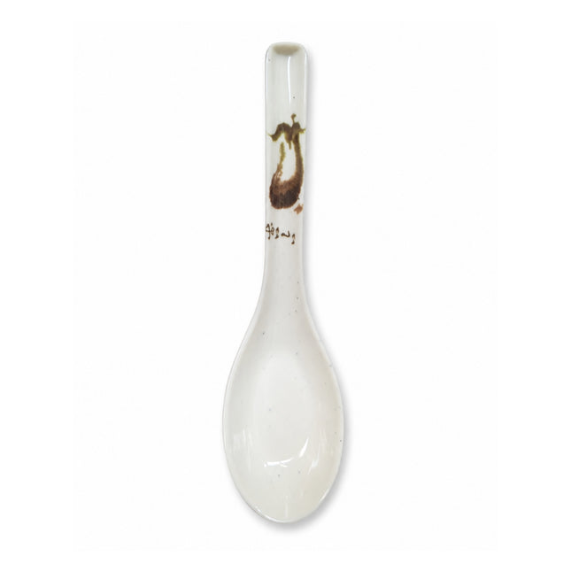 Traditional Eggplant Motif Melamine Soup Spoon with Hooked Handle - 6.75" - Made in Taiwan
