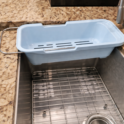 Home Art Expandable Sink Dish Stand & Drain Basket – 17.5" to 23.25" – 2 Colors (Blue or White)