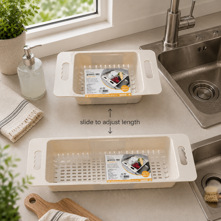 Bukcal Expandable Sliding Sink Basket & Dish Drying Rack – 14.75" to 18.75" – Made in Korea