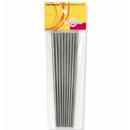 Samho Cookery Sunshine Korean Stainless Steel Flat Chopstick Set – 5 Pairs (10 Pieces) – 23 cm (9.1") – Made in Korea
