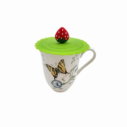 Home Art Silicone "Fashion" Cup Lids w/Cute Animal & Fruit Handles – Reusable Mug Covers (4 Colors)