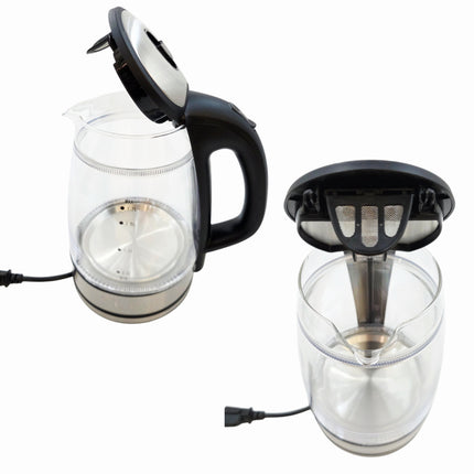 Narita Double Wall Glass Electric Kettle with Blue LED (1.7L) – Cordless Electric Kettle with 360° Rotating Power Base - Stainless Trim