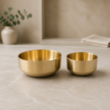 Traditional Korean Gold Titanium-Coated Stainless Steel Serving Bowl – Double-Wall Vacuum Insulated – 2 Sizes (4.1" or 5.5")