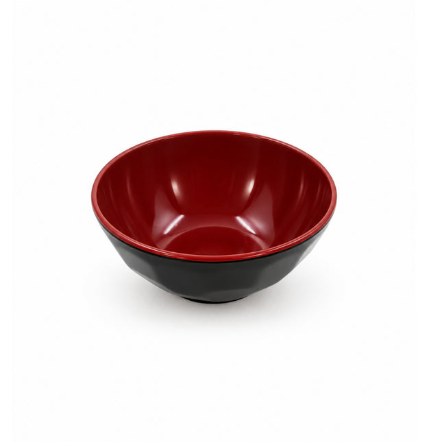 Japanese Style Geometric Textured Red & Black Melamine Rice / Soup Bowl