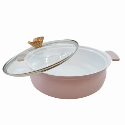 Coronto IH Ceramic Coated Tabletop Pot with Glass Lid — 24cm (9.4 in), Smoky Pink - Non-Stick, Induction Ready