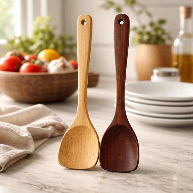 Dasom Wide-Face Wooden Cooking Spatulas - Natural & Lacquered Wood Options
