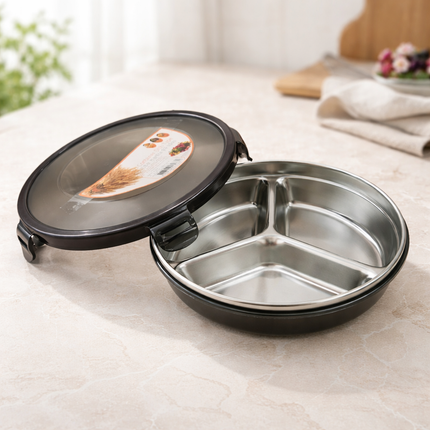 KOCO Fresh Container 3-Compartment Stainless Steel Food Container with Locking Lid - 7.5"