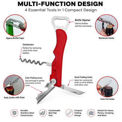 TABLE KING Multi-Function Can Opener with Corkscrew, Bottle Opener & Folding Knife – 5.4 in. (13.7 cm)